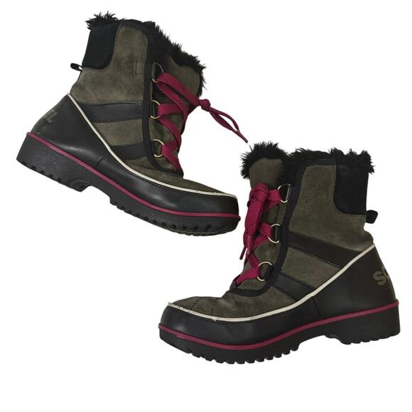 Sorel Winter Carnival Snow Boots Women’s 6 Olive Green Suede Fur Waterproof - Picture 7 of 10